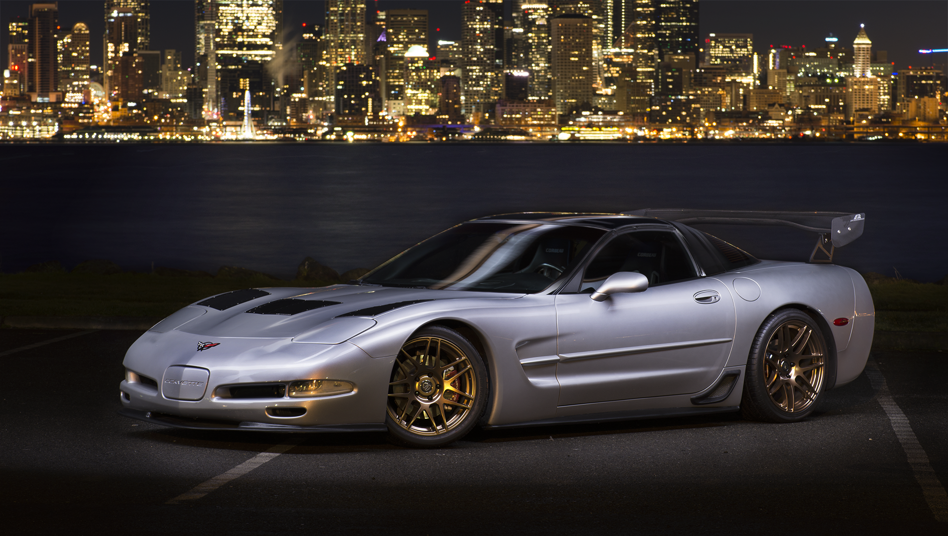 Light painting photograph: C5 Corvette